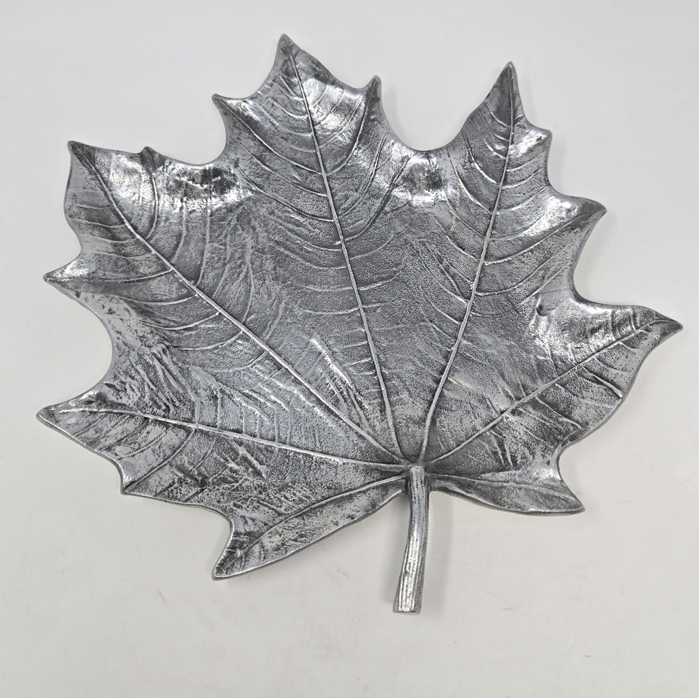 MARTHA STEWART COLLECTION LARGE SILVER METAL LEAF PLATTER TRAY HOME DECOR FALL